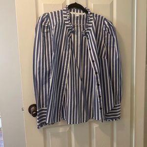 Womens Veronica Beard Blue white long Sleeve Button Shirt 8 EUC